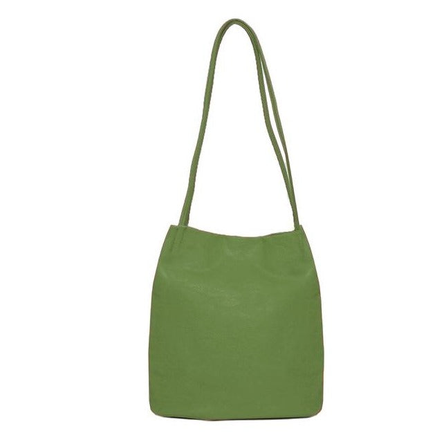 Block Colour Faux Leather Shoulder Handbag Green