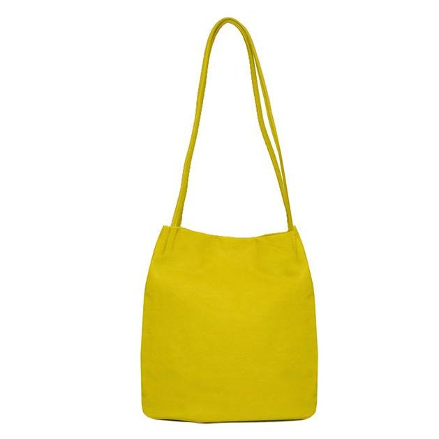 Block Colour Faux Leather Shoulder Handbag Yellow