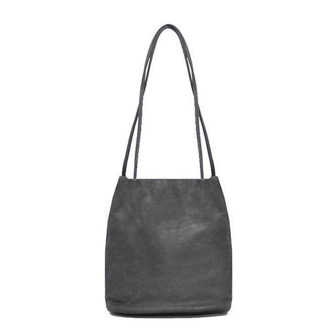 Block Colour Faux Leather Shoulder Handbag Charcoal