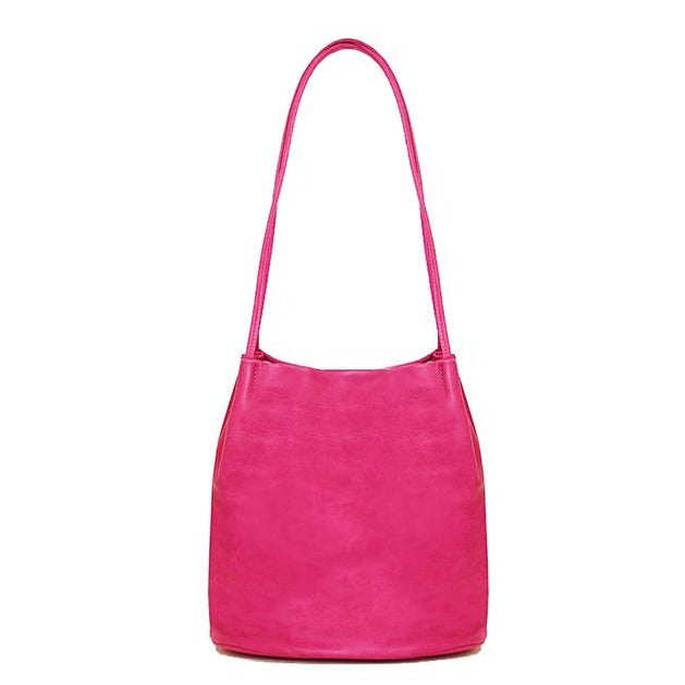Block Colour Faux Leather Shoulder Handbag Pink