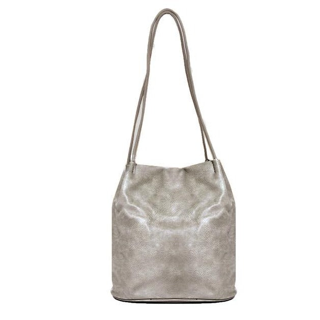 Block Colour Faux Leather Shoulder Handbag Silver