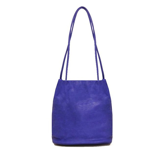 Block Colour Faux Leather Shoulder Handbag Royal Blue