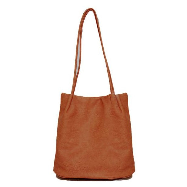 Block Colour Faux Leather Shoulder Handbag Brown