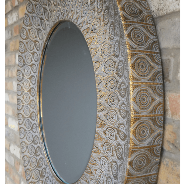 Circular Mirror With Oriental Detailing side on view