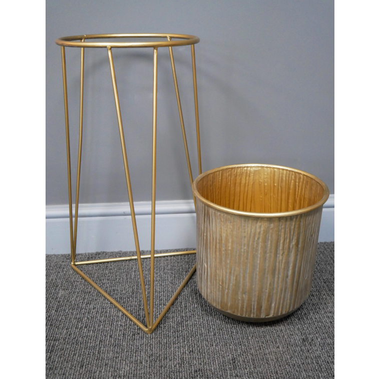 Gold Geometric Art Deco Plant Stand stand and pot separated 