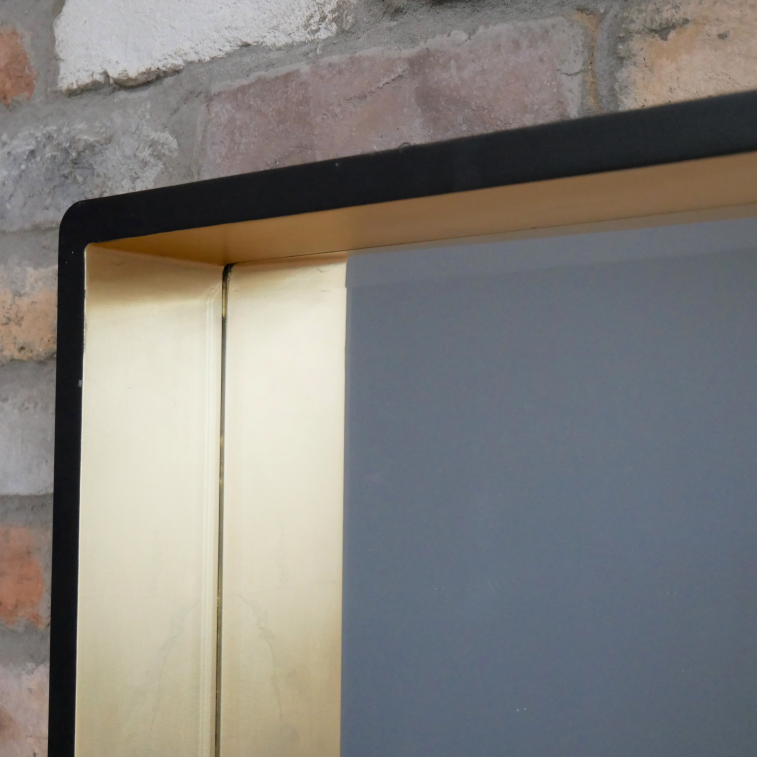 Square Black & Gold Mirror close up corner edge - gold inside black frame