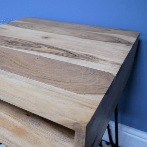 Acacia Wood & Iron Bedside Table
