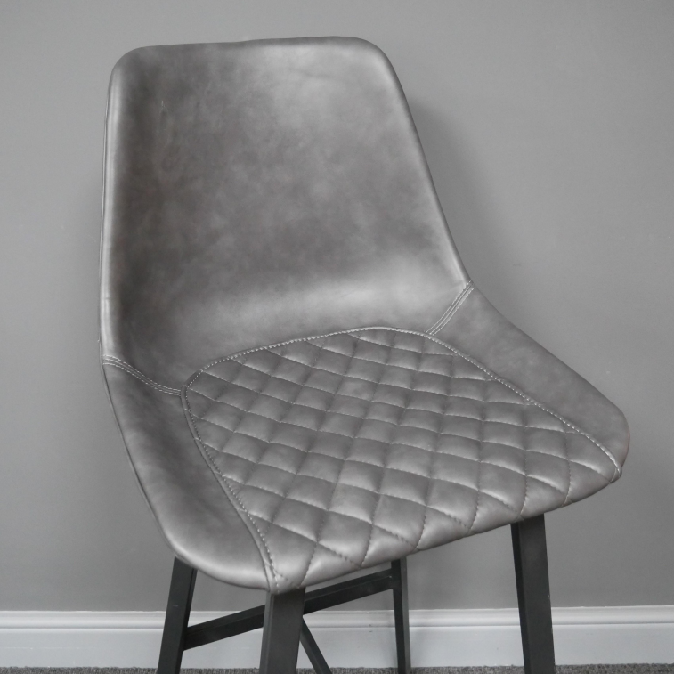 Grey Faux Leather Bar Stool close up seat