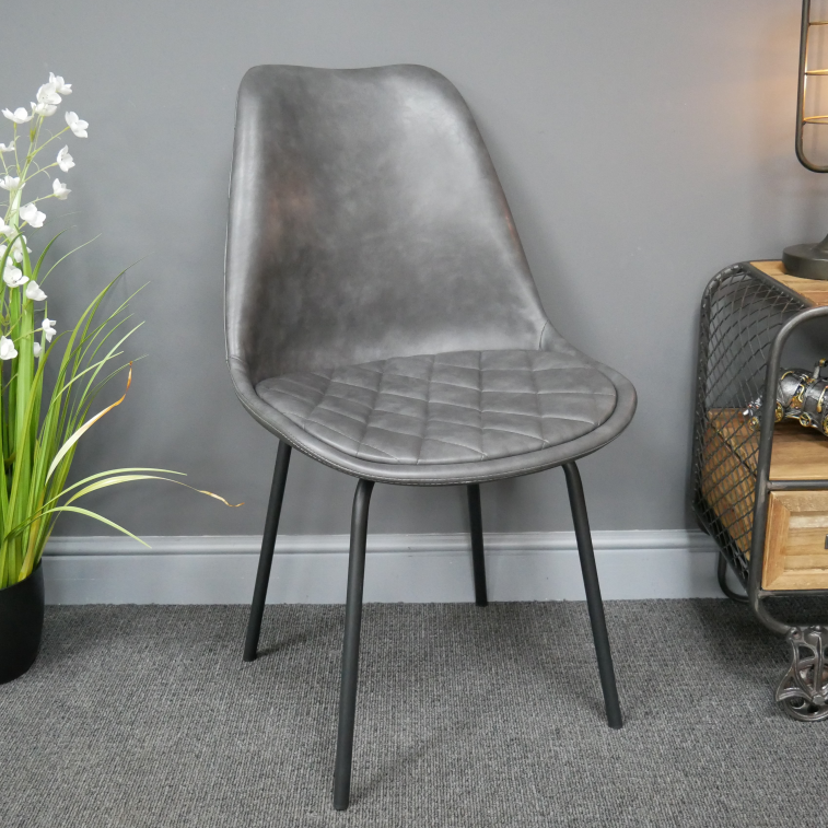 Grey Faux Leather Diamond Stitching Dining Chair