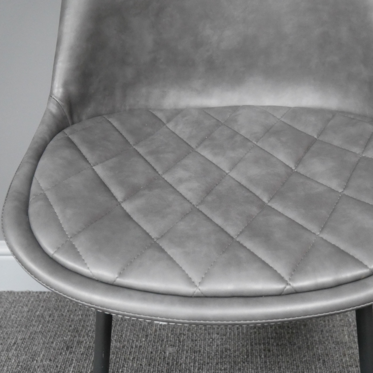 Grey Faux Leather Diamond Stitching Dining Chair chair seat detail