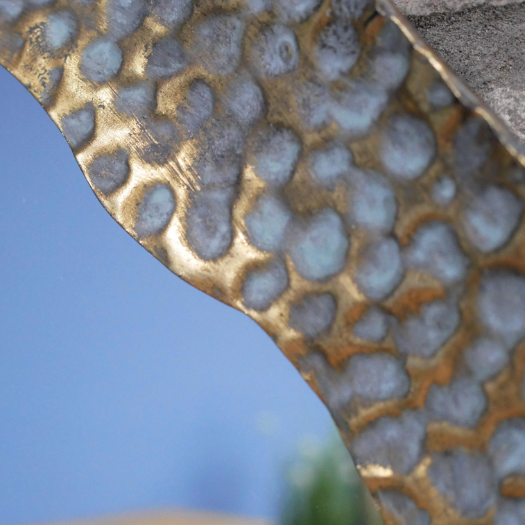 Hammered Metal Abstract Shape Wall Mirror close up detail