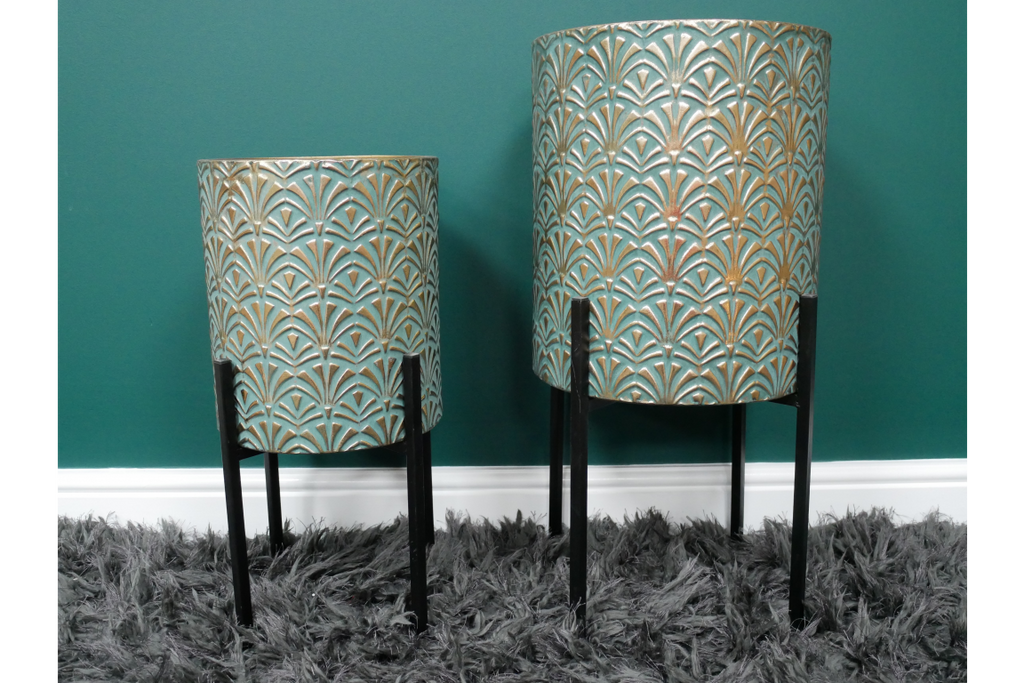 Art Deco Blue and Gold Planters