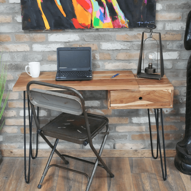 Layered Wood & Metal Desk display