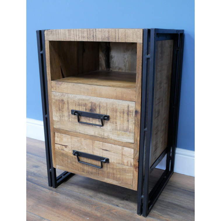 Industrial Wood & Metal Frame Bedside Cabinet