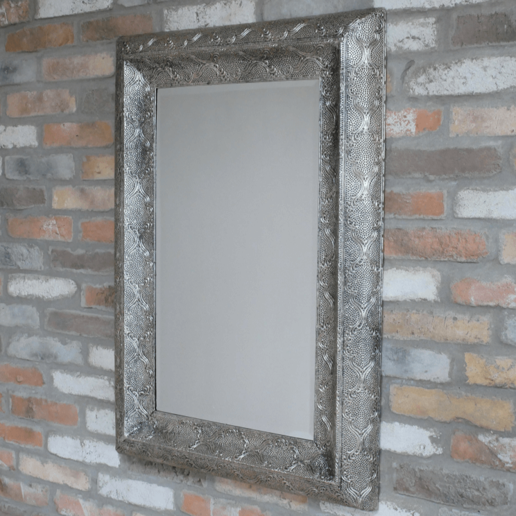 Ornate Silver Metal Wall Mirror 