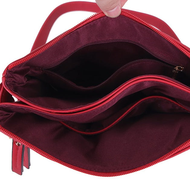 Multiple Zipped Compartment Faux Leather Shoulder Bag Inside