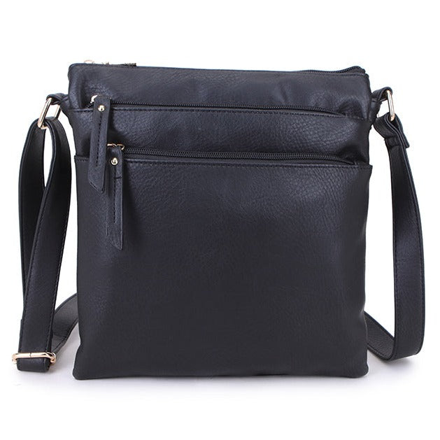 Multiple Zipped Compartment Faux Leather Shoulder Bag Black