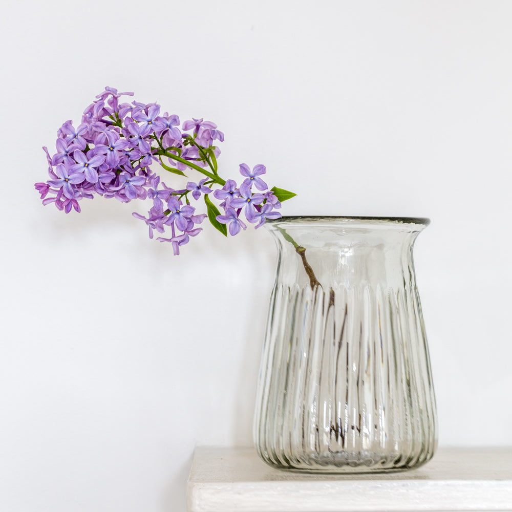 Petite Artisan Glass Ribbed Stem Vase clear