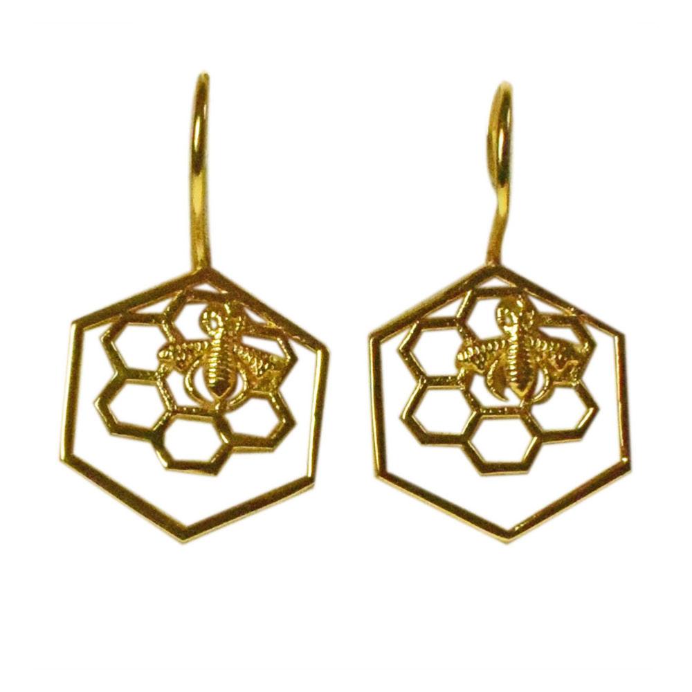 Bee and honeycomb gold earing