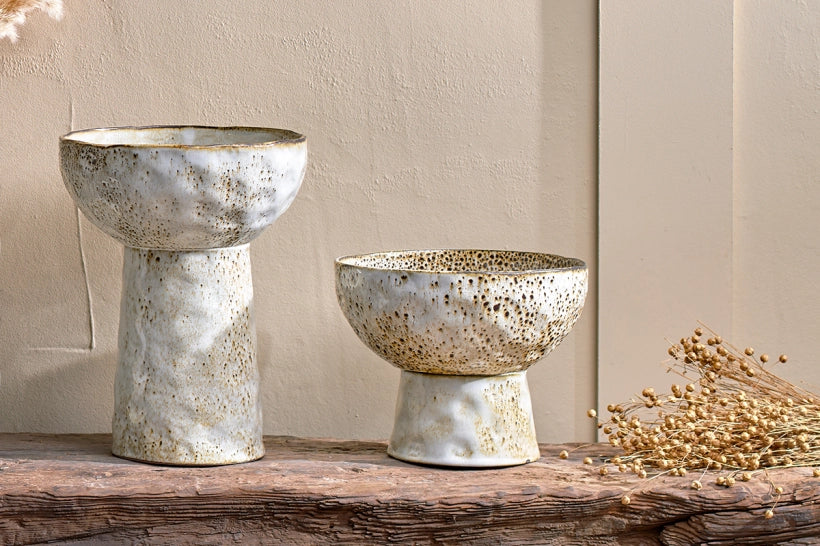 Anjuna Reactive White Glaze Decorative Standing Bowl
