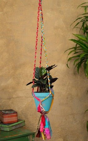 Assorted Colour Braided Sari Plant Hanger