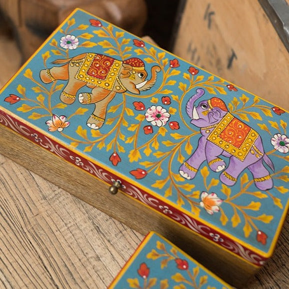 Jayan Elephant Turquoise Hand Painted Box