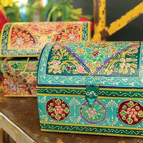 Domed Hand Painted Wooden Box Old Gold