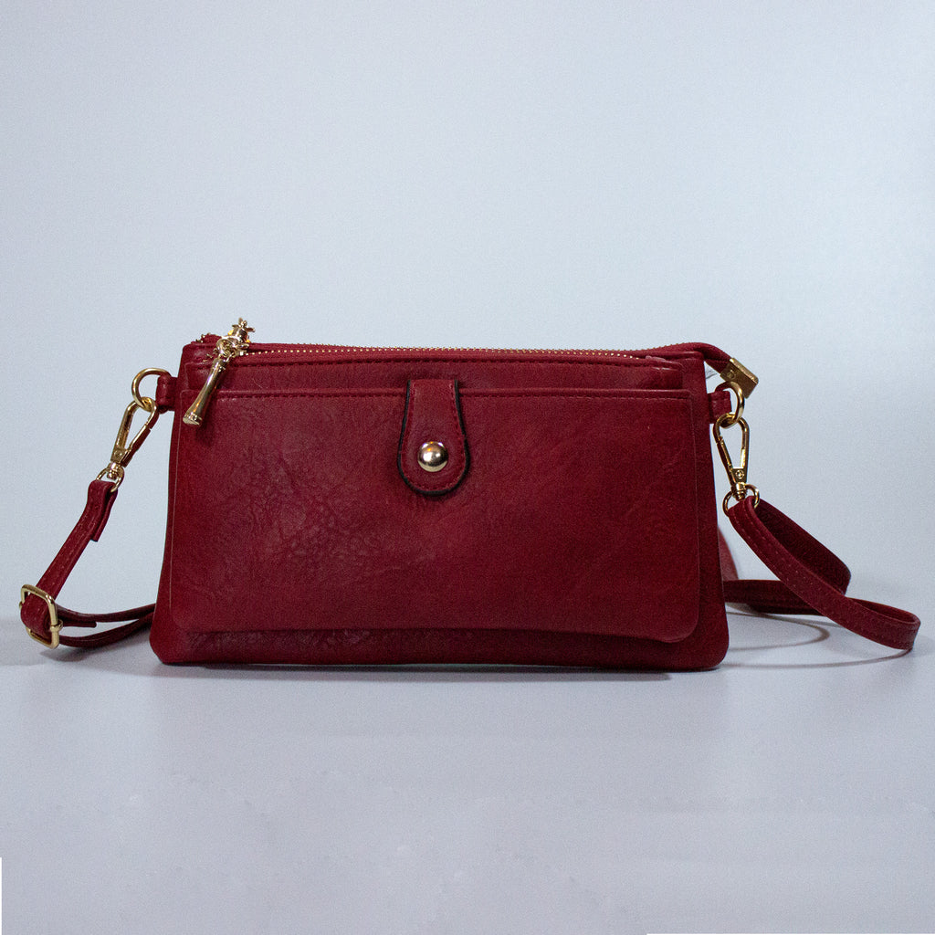 Block Colour Faux Leather Clutch Bag Red