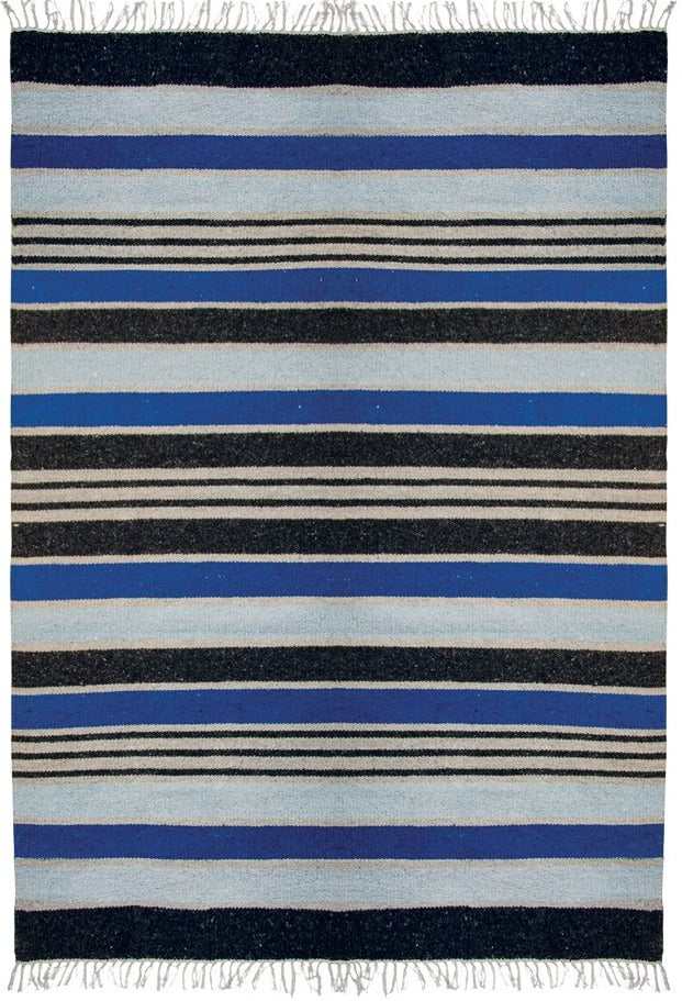 Blue Striped Handloomed Rug Recycled Cotton 120 x 180cm