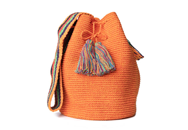 Large Handmade Tasseled Bucket Bags orange