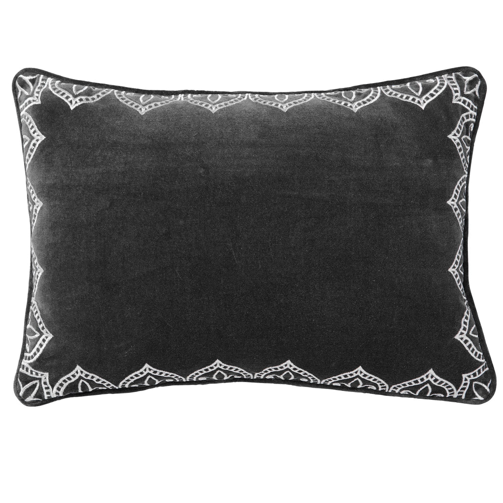 Embroidered Velvet Cushion Grey