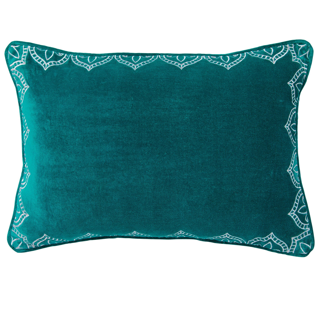 Embroidered Velvet Cushion Blue