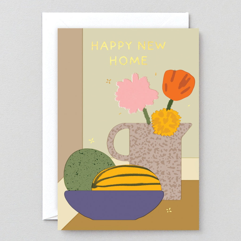 Happy New Home Fruit Bowl & Flowers Greetings Card 