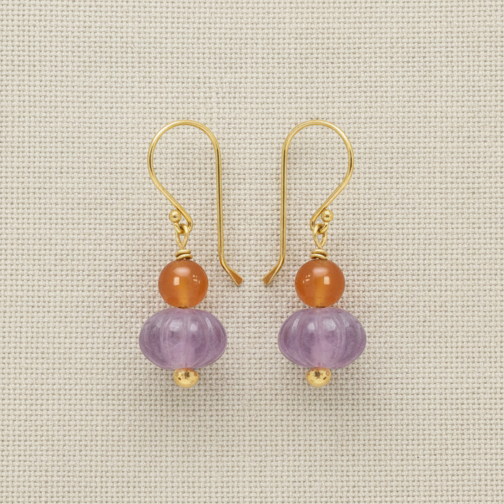 Carved Amethyst and Carnelian Duo Earrings - Uneeka