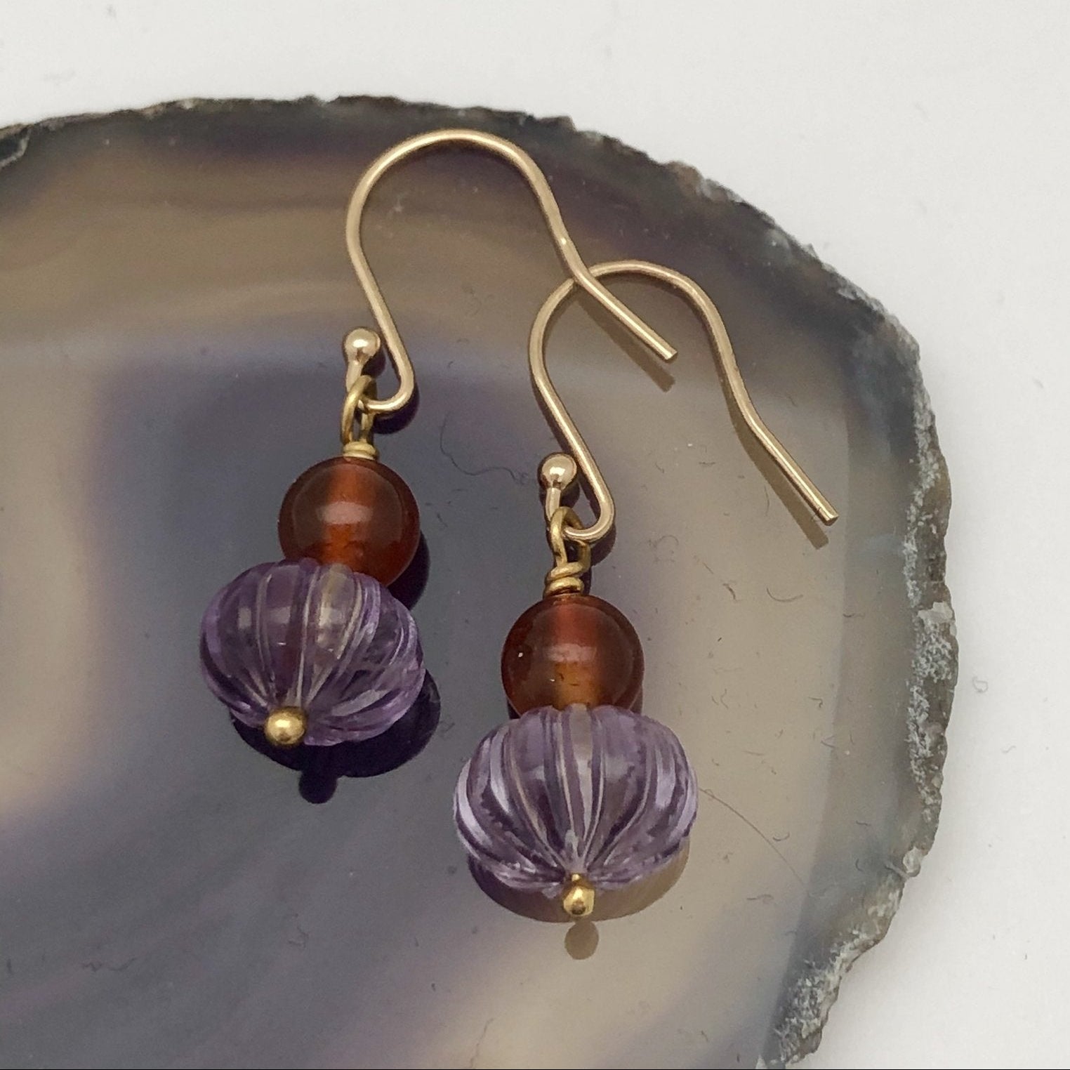 Carved Amethyst and Carnelian Duo Earrings - Uneeka