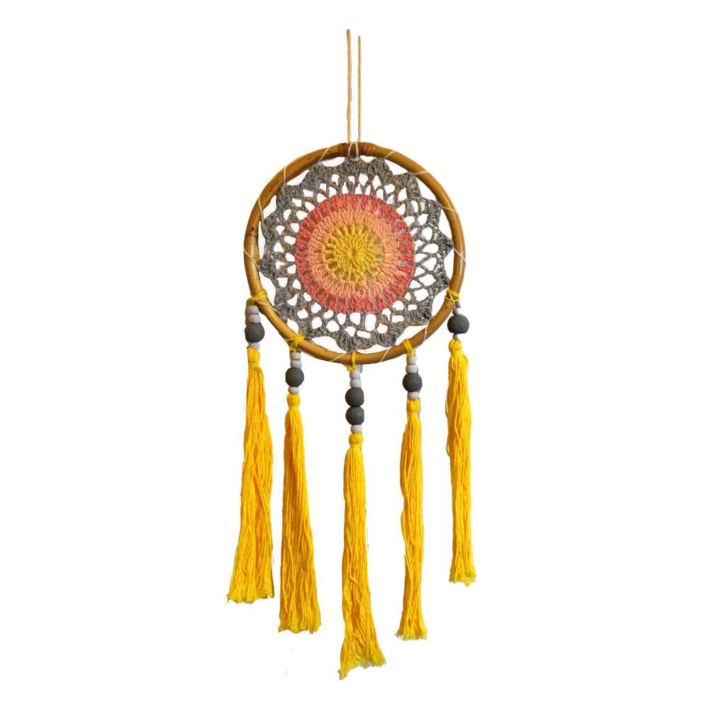 Yellow Dreamcatcher on Bamboo Frame