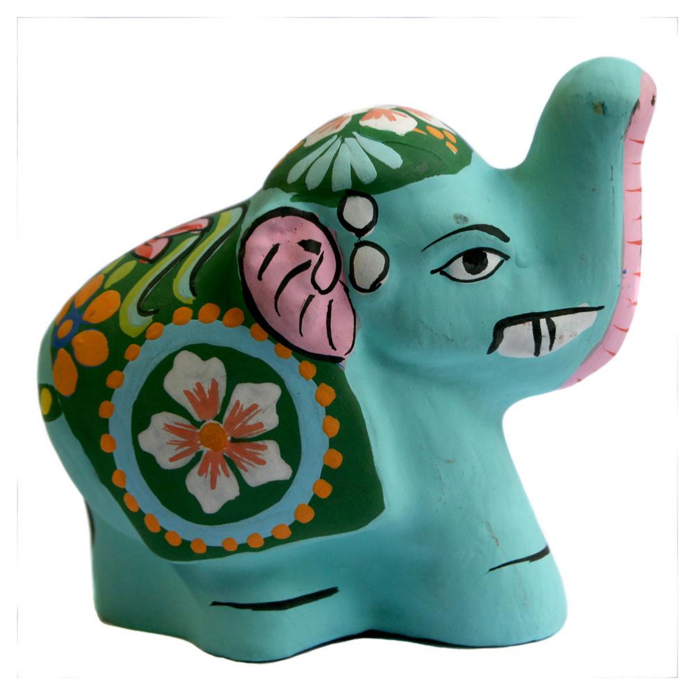Assorted Colour Elephant Hand Painted Incense Holder Green