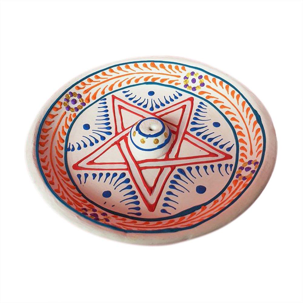 Painted Clay Incense Holder with Star Design