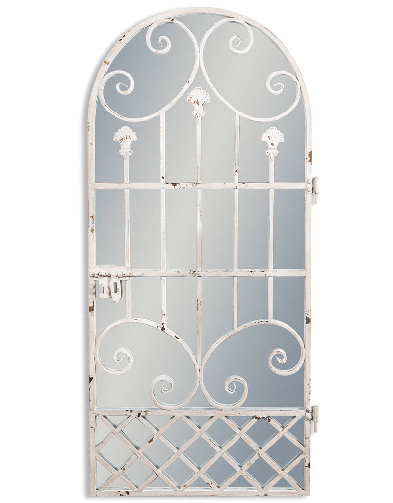 Tall Rustic Garden Gate Wall Mirror in White