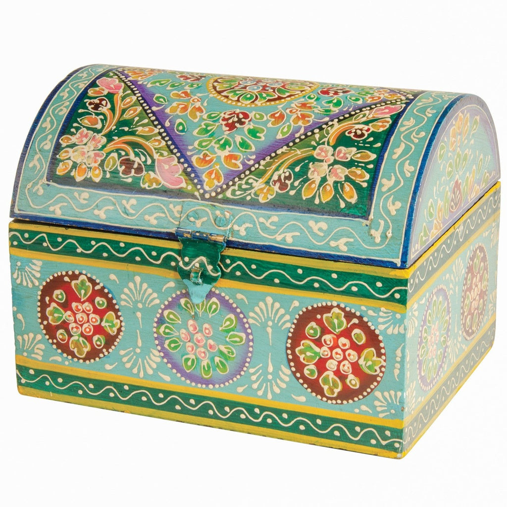 Domed Hand Painted Wooden Box Blue