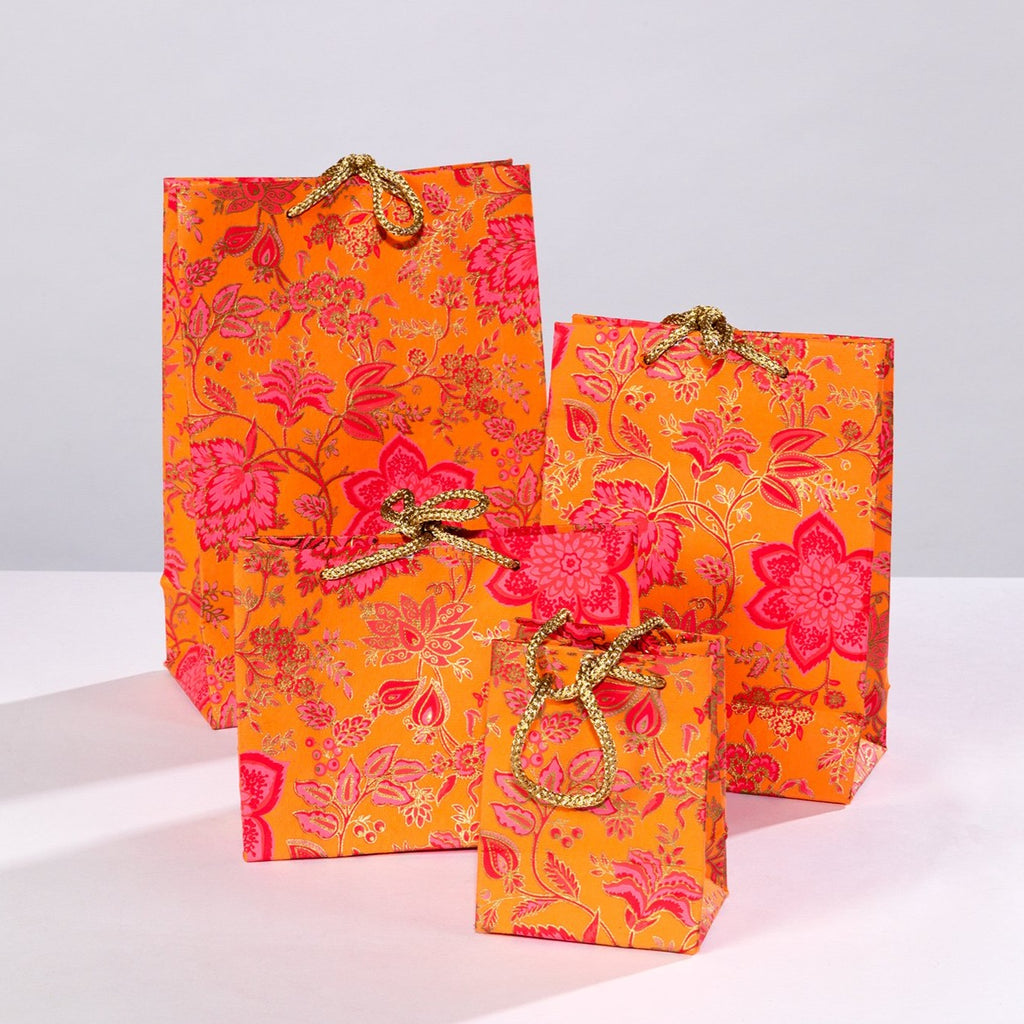 Orange Floral Gift Bags Mini Small Medium Large