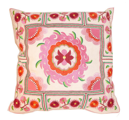 Pink Embroidered Cushion Cover