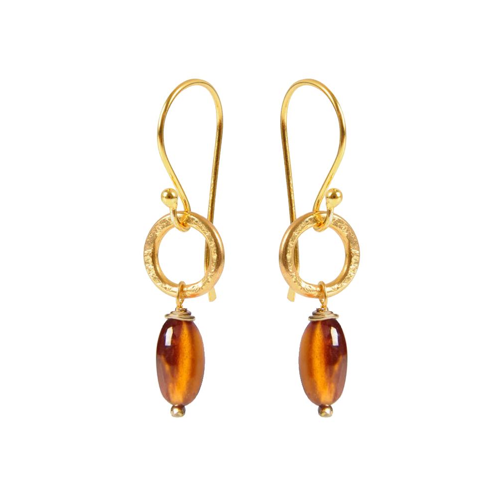 Gold Plated Gemstone Gita Earrings Hessonite Garnet