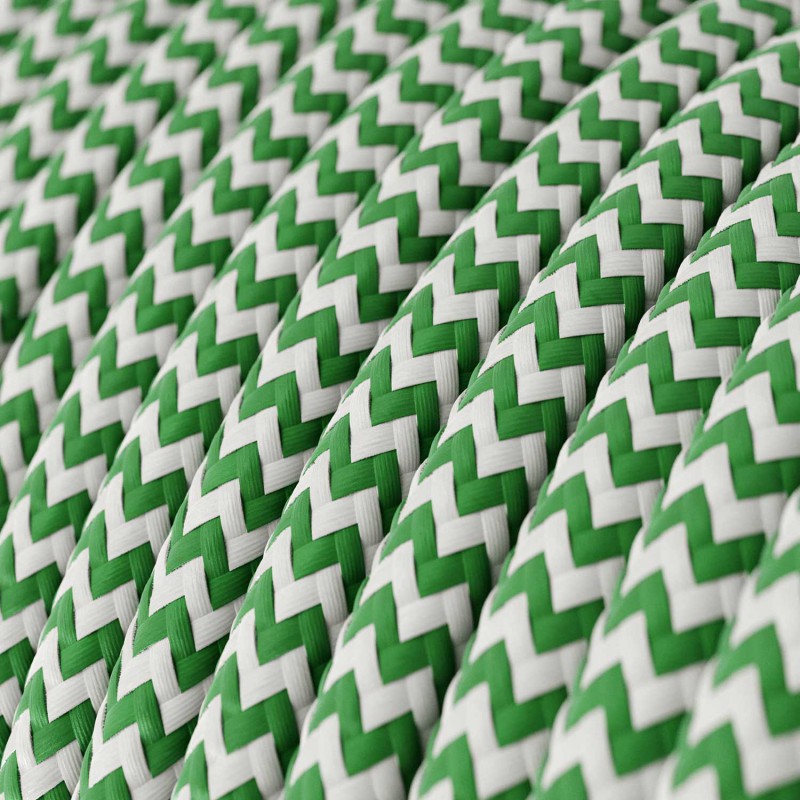 Round 3 Core Green Zig Zag Electrical Cable Covered with Rayon close up