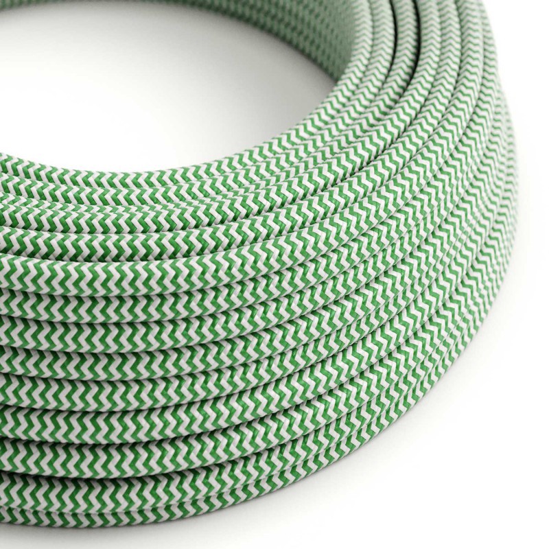 Round 3 Core Green Zig Zag Electrical Cable Covered with Rayon