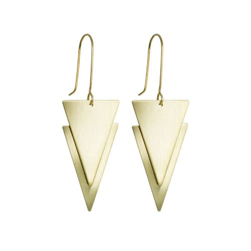 Geometric Brass Double Triangle Earrings