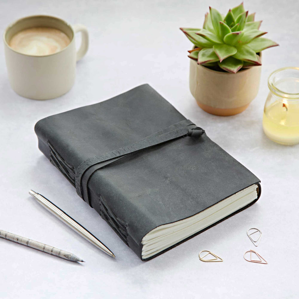 Buffalo Leather Journal With Leather Tie Black