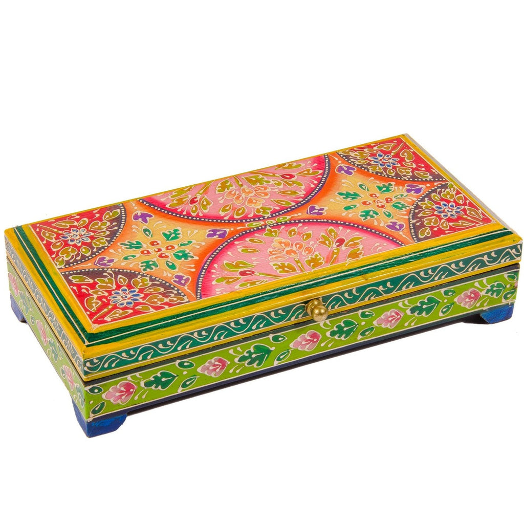 Hand Painted Green Floral Wooden Box