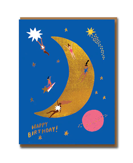Happy Birthday Girls On The Moon Greetings Card