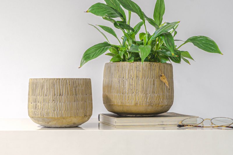 Heno Tapered Weave Effect Indoor Plant Pot beige 2 sizes